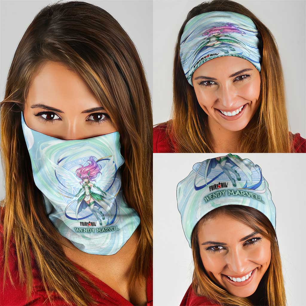 Wendy Marvell Fairy Tail Neck Gaiter Sky Dragon Anime Style with Pastel Wind and Wing Motif