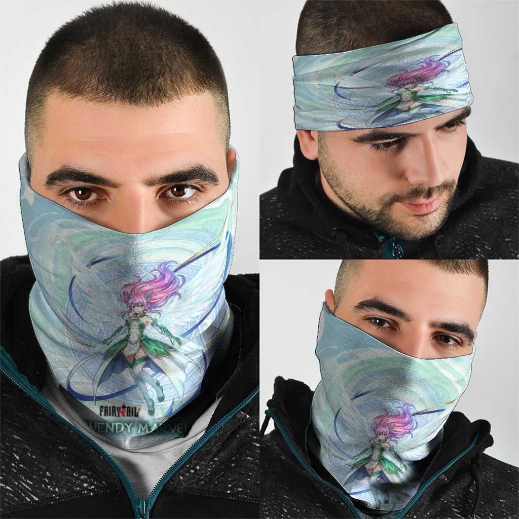Wendy Marvell Fairy Tail Neck Gaiter Sky Dragon Anime Style with Pastel Wind and Wing Motif