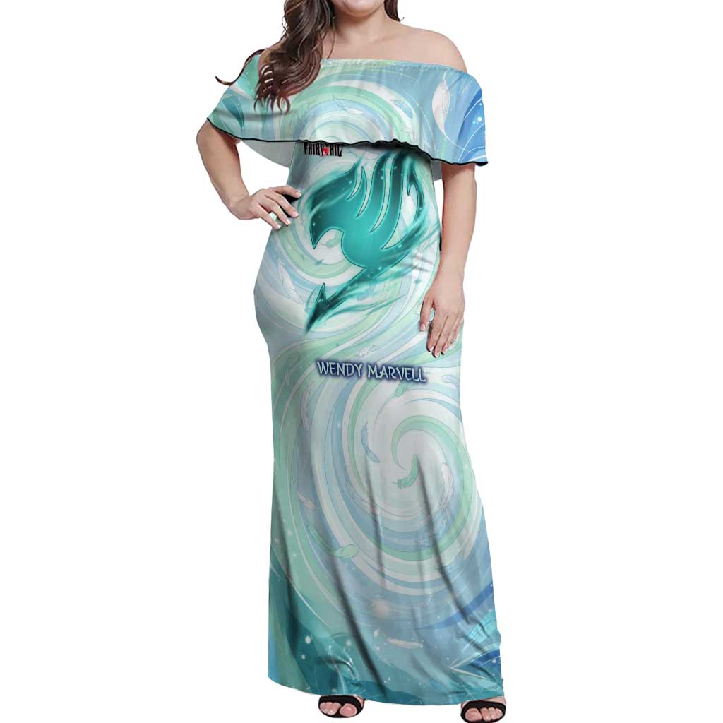 Wendy Marvell Fairy Tail Off Shoulder Maxi Dress Sky Dragon Anime Style with Pastel Wind and Wing Motif