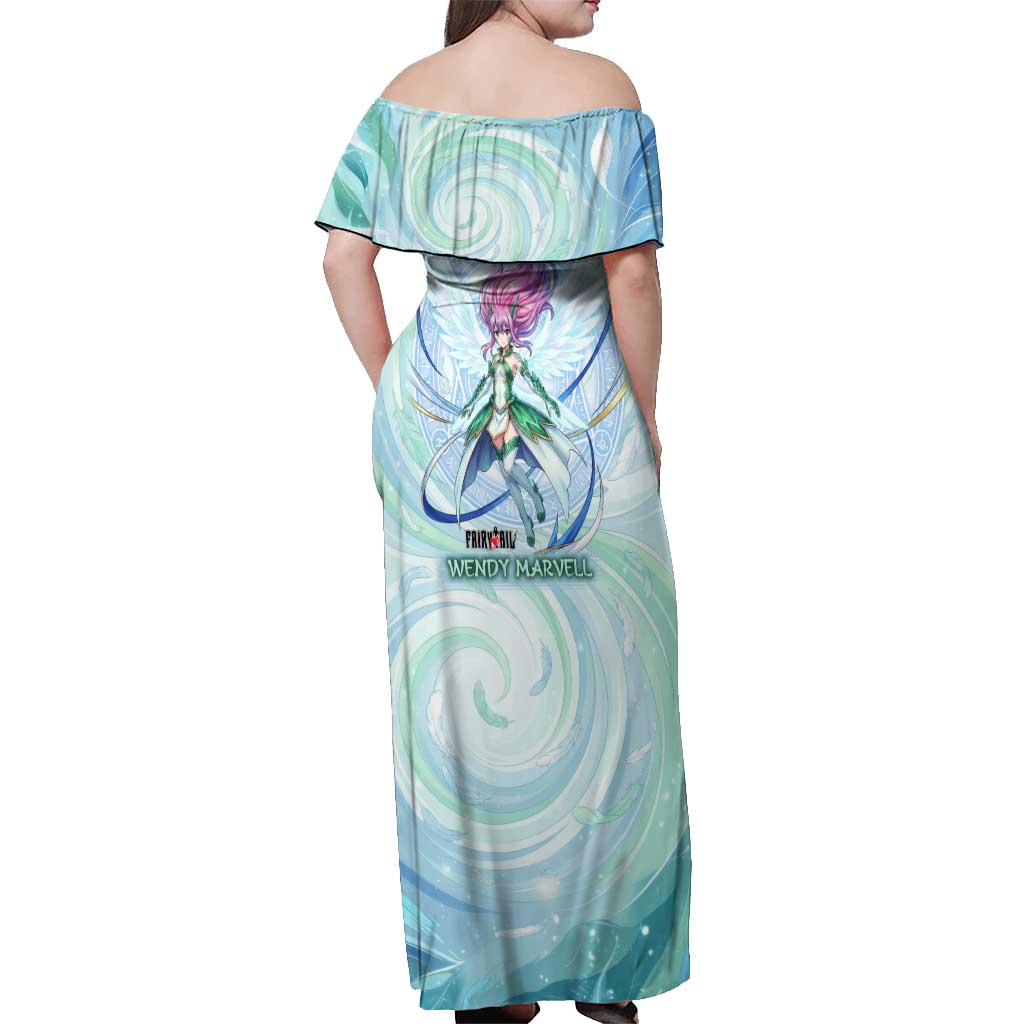 Wendy Marvell Fairy Tail Off Shoulder Maxi Dress Sky Dragon Anime Style with Pastel Wind and Wing Motif