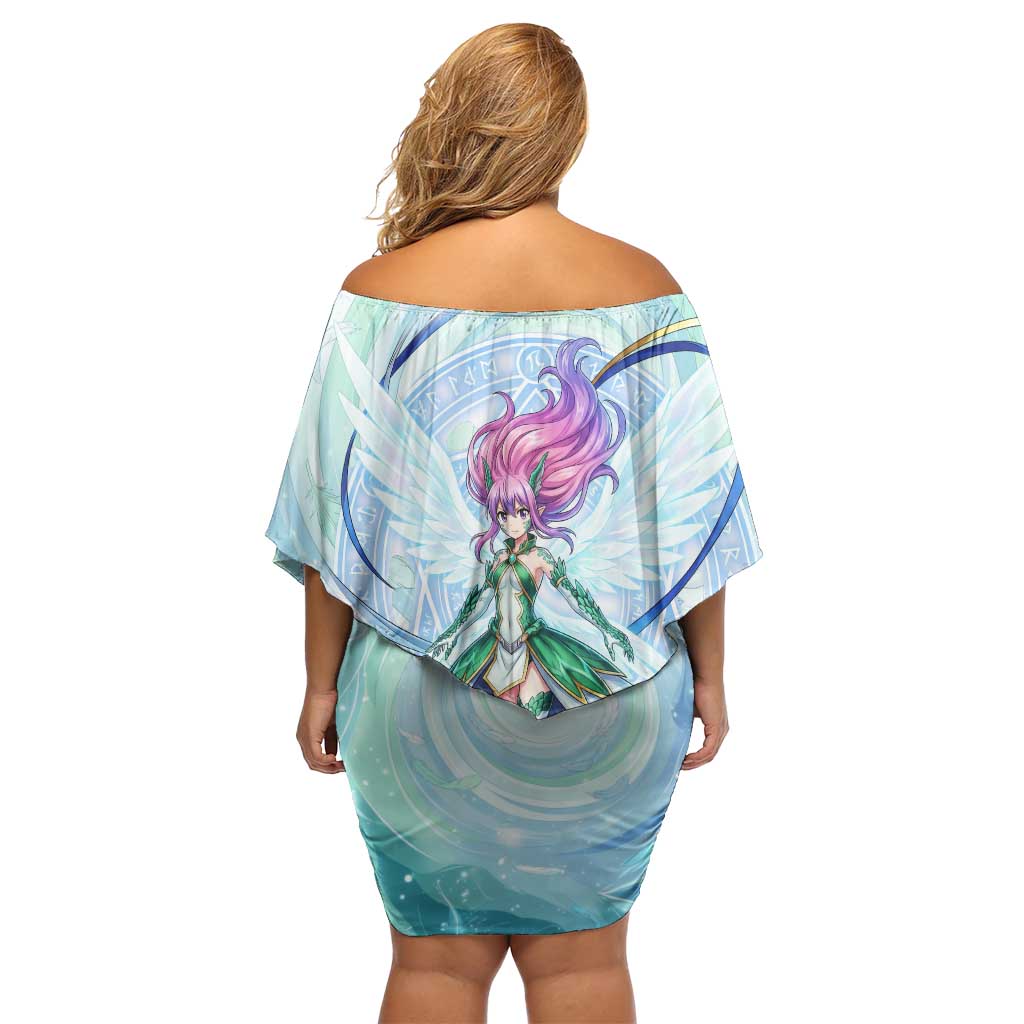 Wendy Marvell Fairy Tail Off Shoulder Short Dress Sky Dragon Anime Style with Pastel Wind and Wing Motif