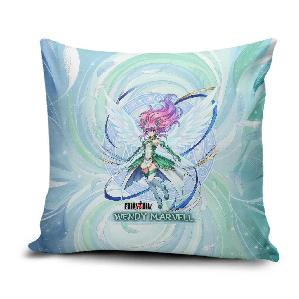 Wendy Marvell Fairy Tail Pillow Cover Sky Dragon Anime Style with Pastel Wind and Wing Motif