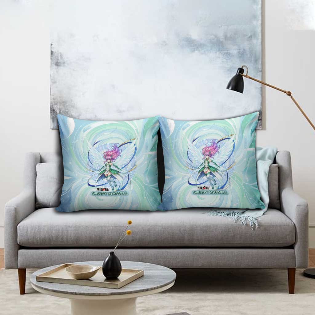 Wendy Marvell Fairy Tail Pillow Cover Sky Dragon Anime Style with Pastel Wind and Wing Motif