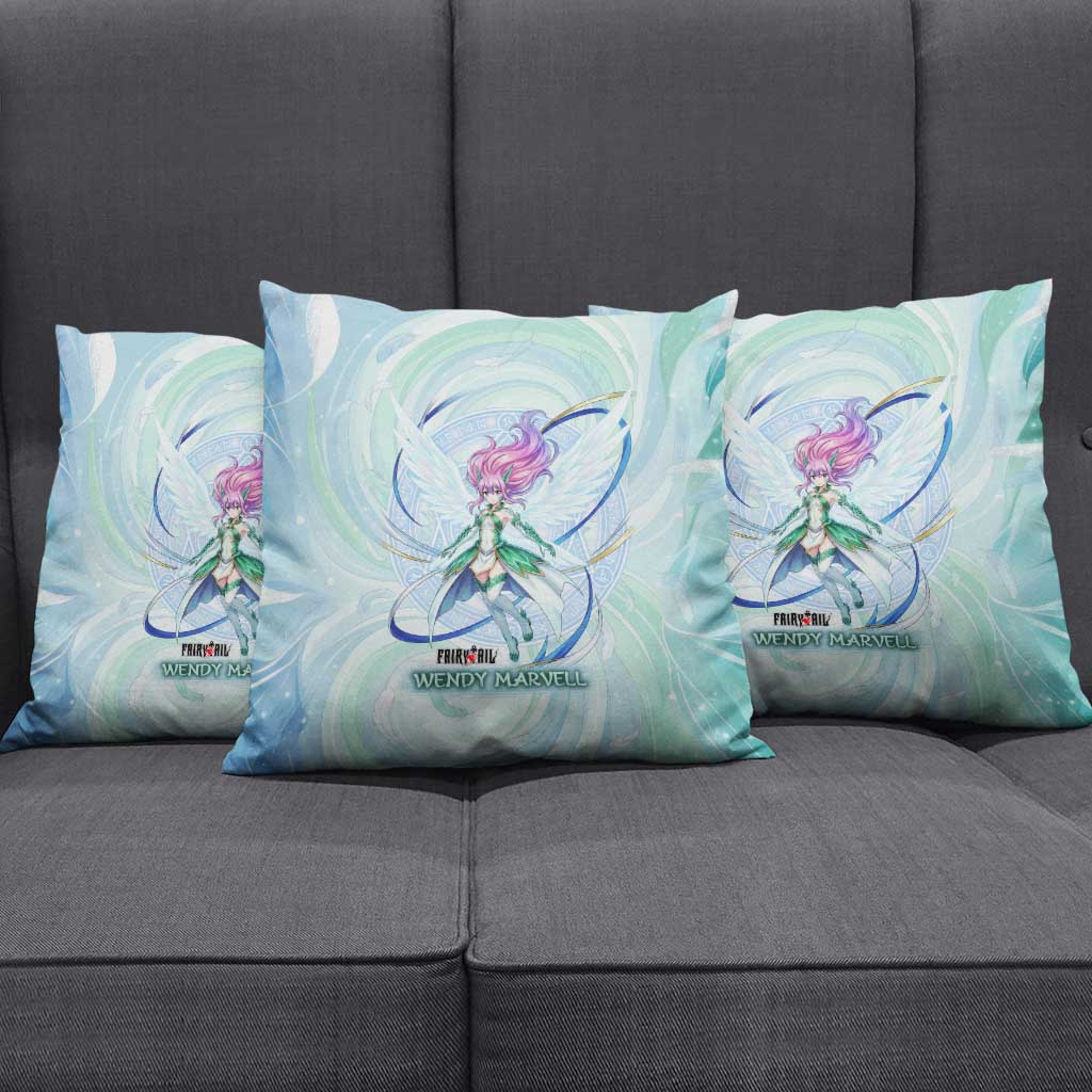 Wendy Marvell Fairy Tail Pillow Cover Sky Dragon Anime Style with Pastel Wind and Wing Motif