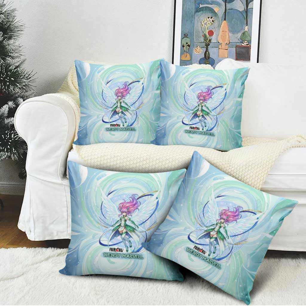 Wendy Marvell Fairy Tail Pillow Cover Sky Dragon Anime Style with Pastel Wind and Wing Motif