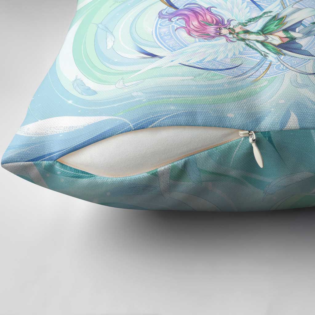 Wendy Marvell Fairy Tail Pillow Cover Sky Dragon Anime Style with Pastel Wind and Wing Motif