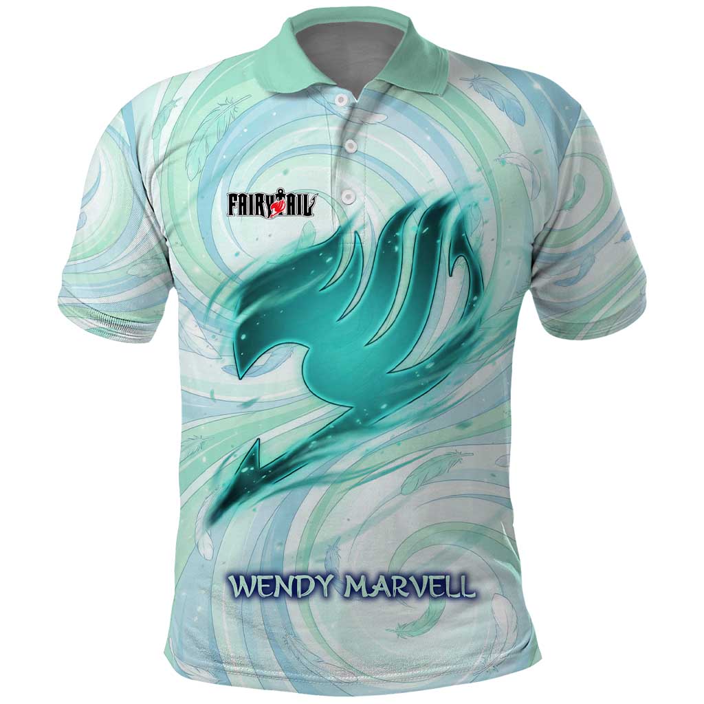 Wendy Marvell Fairy Tail Polo Shirt Sky Dragon Anime Style with Pastel Wind and Wing Motif