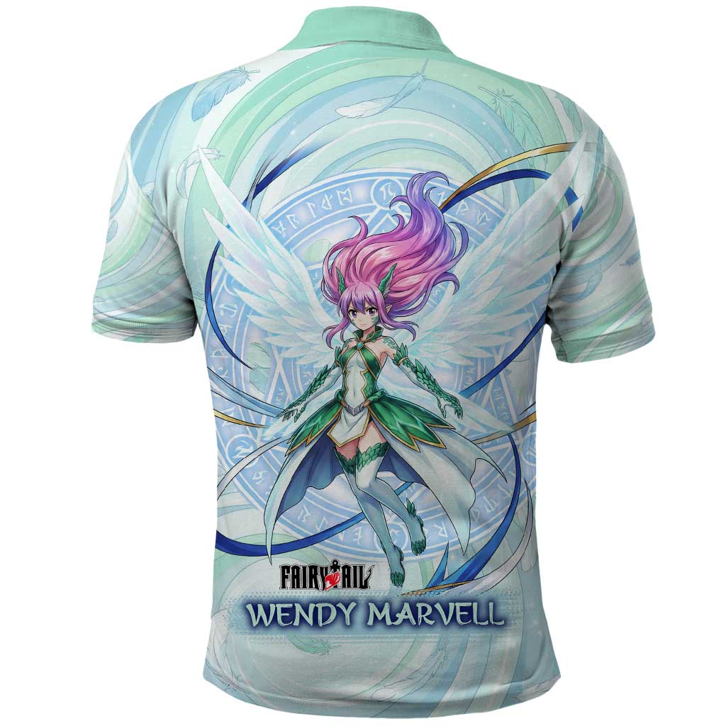 Wendy Marvell Fairy Tail Polo Shirt Sky Dragon Anime Style with Pastel Wind and Wing Motif