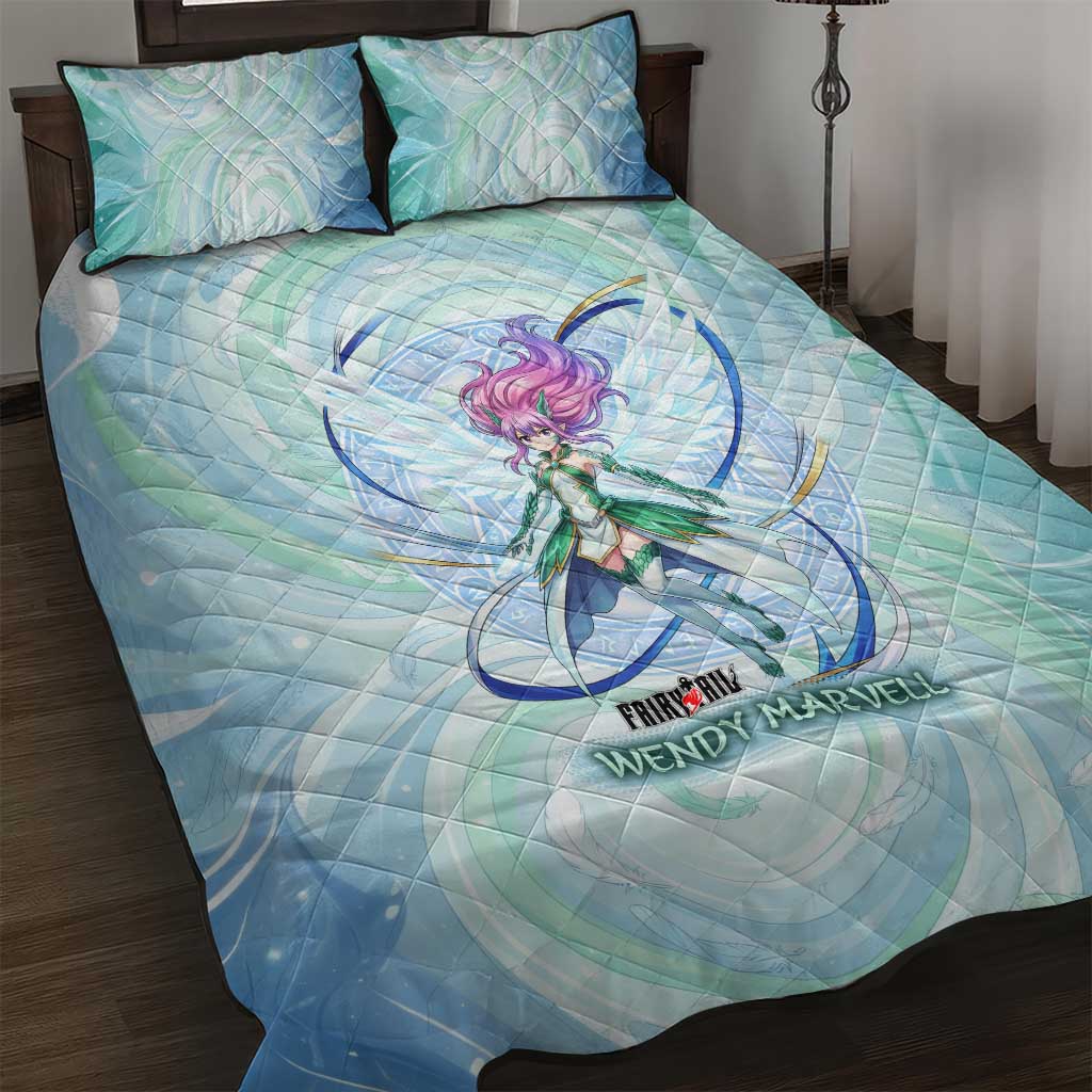 Wendy Marvell Fairy Tail Quilt Bed Set Sky Dragon Anime Style with Pastel Wind and Wing Motif