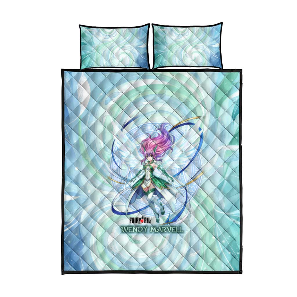 Wendy Marvell Fairy Tail Quilt Bed Set Sky Dragon Anime Style with Pastel Wind and Wing Motif