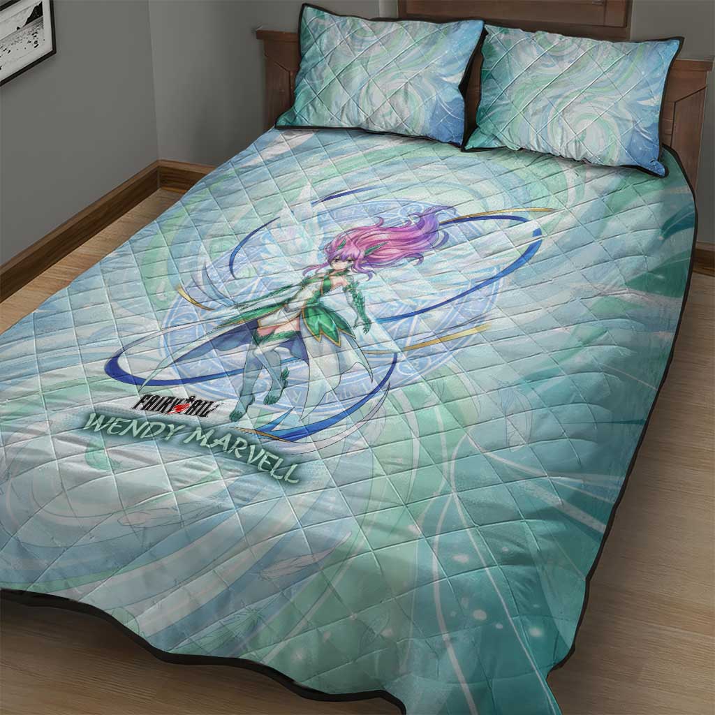 Wendy Marvell Fairy Tail Quilt Bed Set Sky Dragon Anime Style with Pastel Wind and Wing Motif