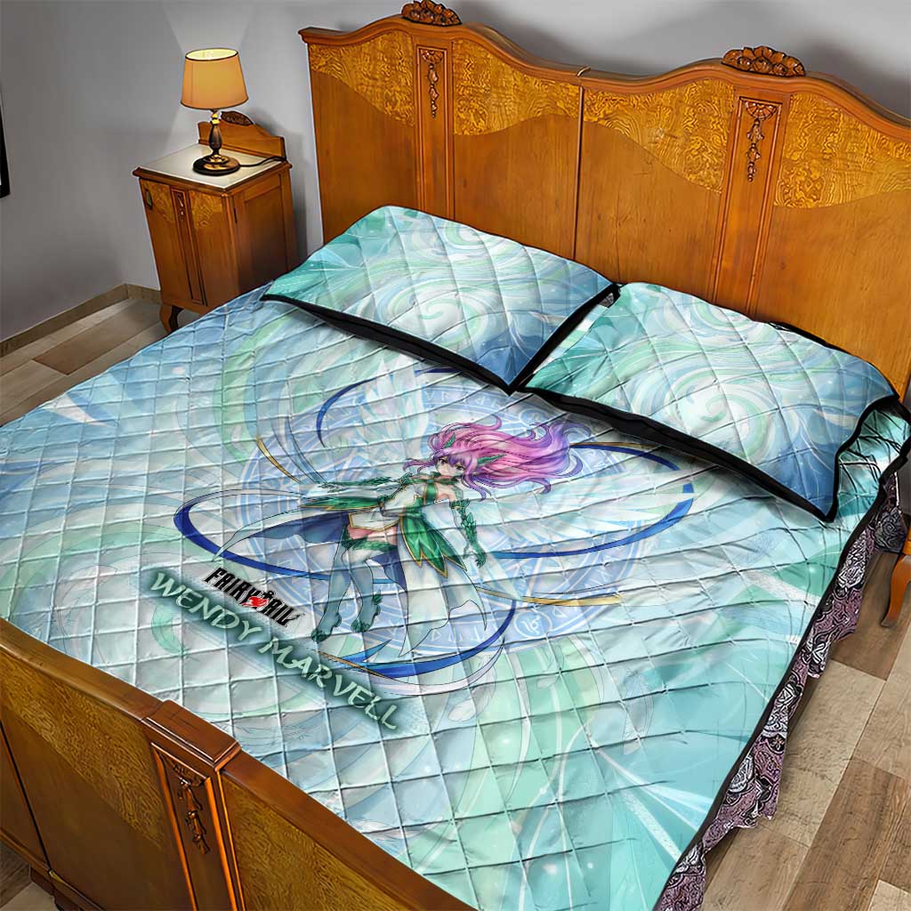 Wendy Marvell Fairy Tail Quilt Bed Set Sky Dragon Anime Style with Pastel Wind and Wing Motif