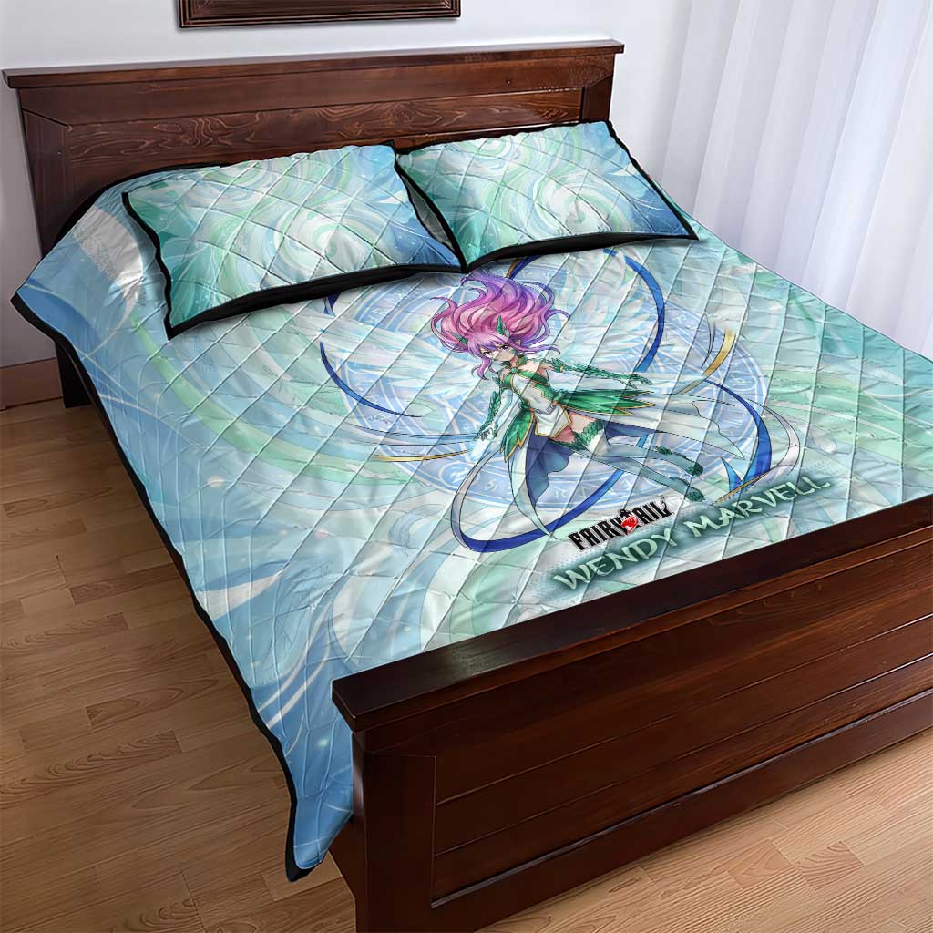 Wendy Marvell Fairy Tail Quilt Bed Set Sky Dragon Anime Style with Pastel Wind and Wing Motif