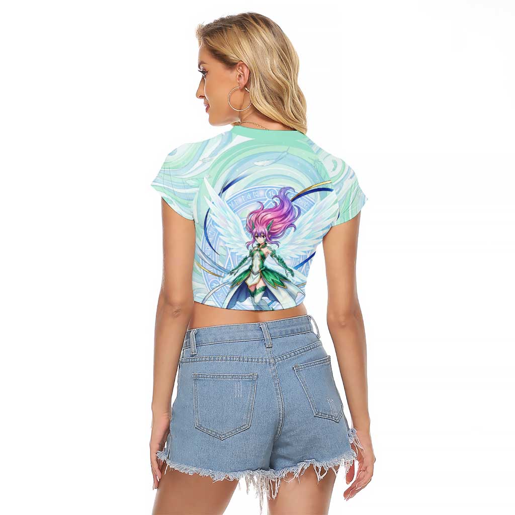 Wendy Marvell Fairy Tail Raglan Cropped T Shirt Sky Dragon Anime Style with Pastel Wind and Wing Motif