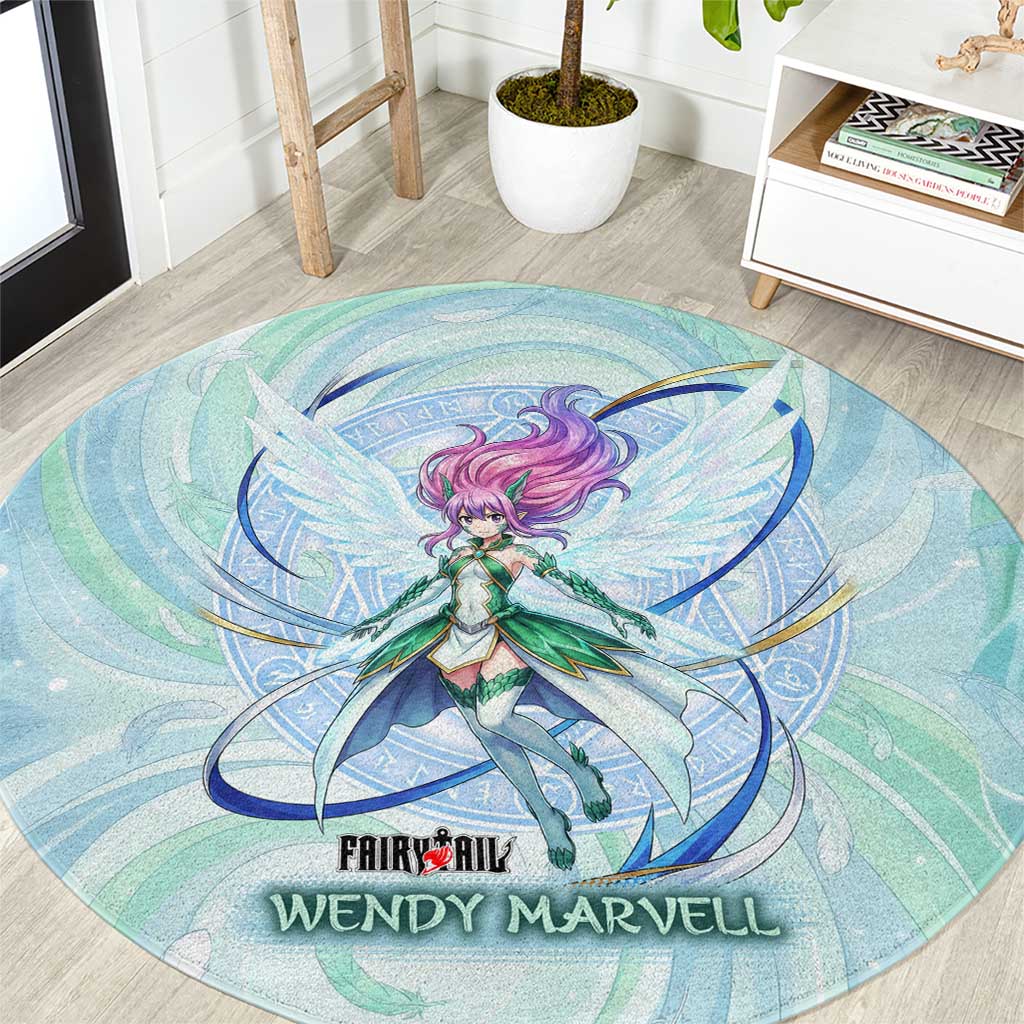 Wendy Marvell Fairy Tail Round Carpet Sky Dragon Anime Style with Pastel Wind and Wing Motif