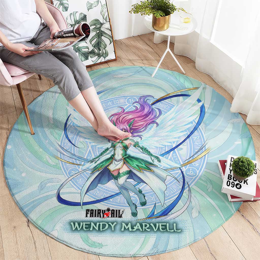 Wendy Marvell Fairy Tail Round Carpet Sky Dragon Anime Style with Pastel Wind and Wing Motif