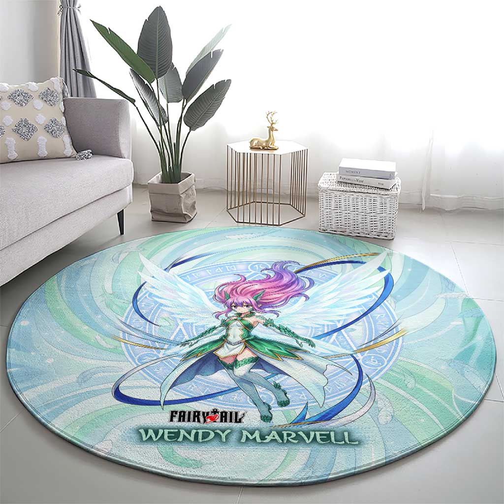 Wendy Marvell Fairy Tail Round Carpet Sky Dragon Anime Style with Pastel Wind and Wing Motif