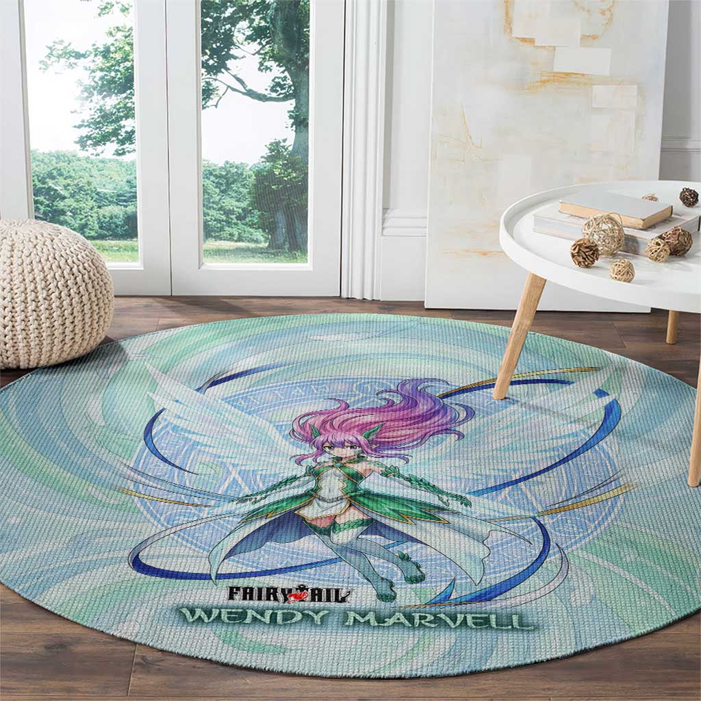 Wendy Marvell Fairy Tail Round Carpet Sky Dragon Anime Style with Pastel Wind and Wing Motif