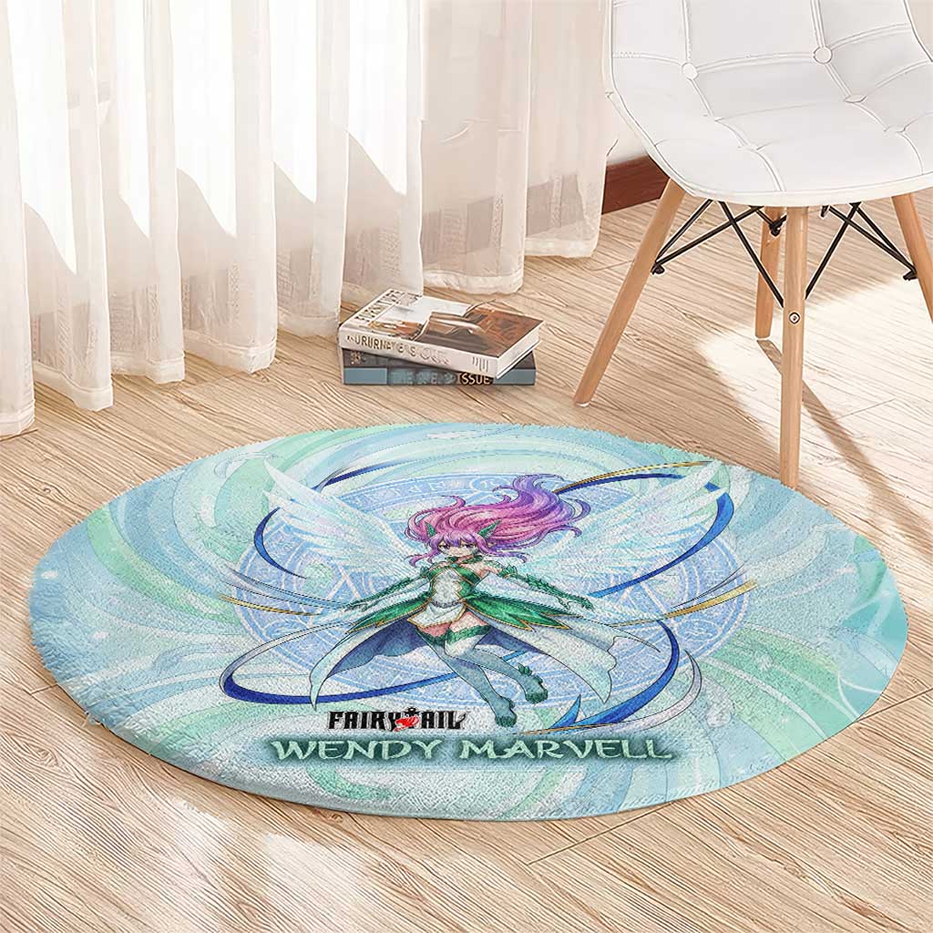 Wendy Marvell Fairy Tail Round Carpet Sky Dragon Anime Style with Pastel Wind and Wing Motif