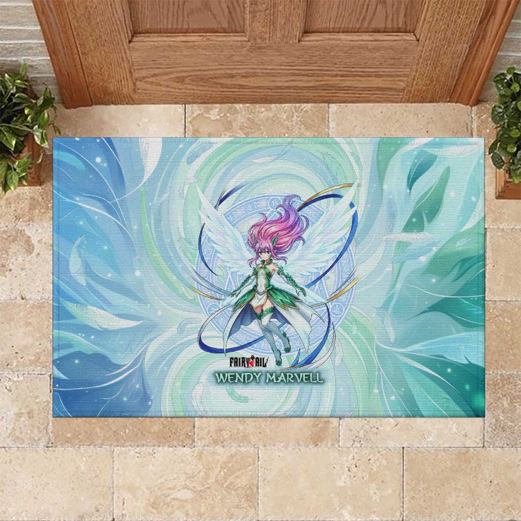 Wendy Marvell Fairy Tail Rubber Doormat Sky Dragon Anime Style with Pastel Wind and Wing Motif