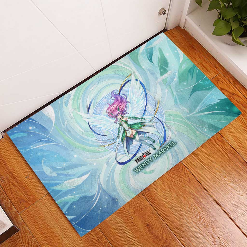 Wendy Marvell Fairy Tail Rubber Doormat Sky Dragon Anime Style with Pastel Wind and Wing Motif
