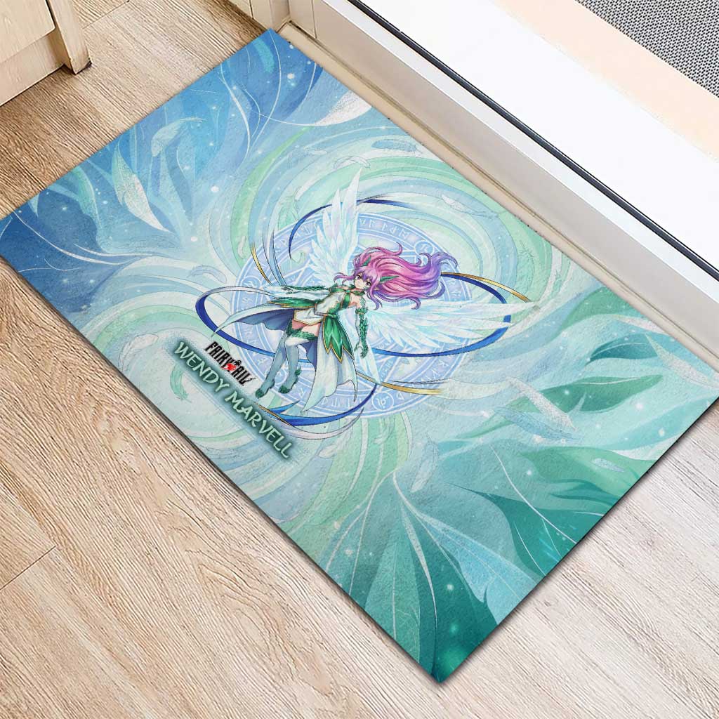 Wendy Marvell Fairy Tail Rubber Doormat Sky Dragon Anime Style with Pastel Wind and Wing Motif