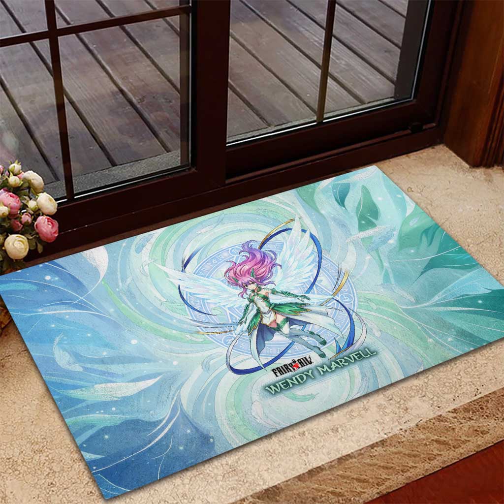 Wendy Marvell Fairy Tail Rubber Doormat Sky Dragon Anime Style with Pastel Wind and Wing Motif