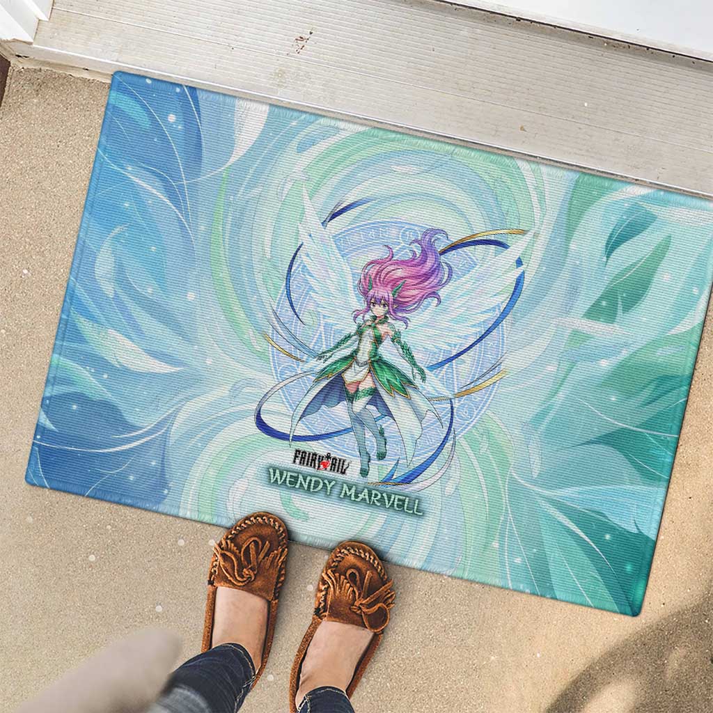 Wendy Marvell Fairy Tail Rubber Doormat Sky Dragon Anime Style with Pastel Wind and Wing Motif