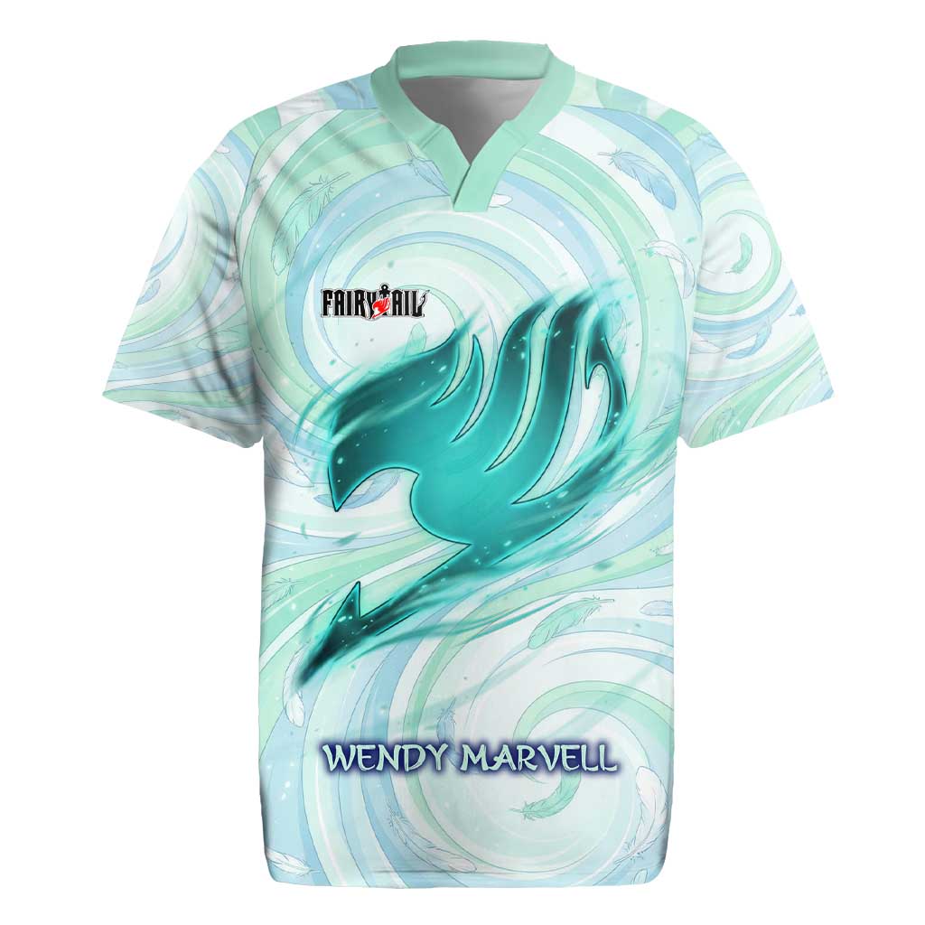 Wendy Marvell Fairy Tail Rugby Jersey Sky Dragon Anime Style with Pastel Wind and Wing Motif