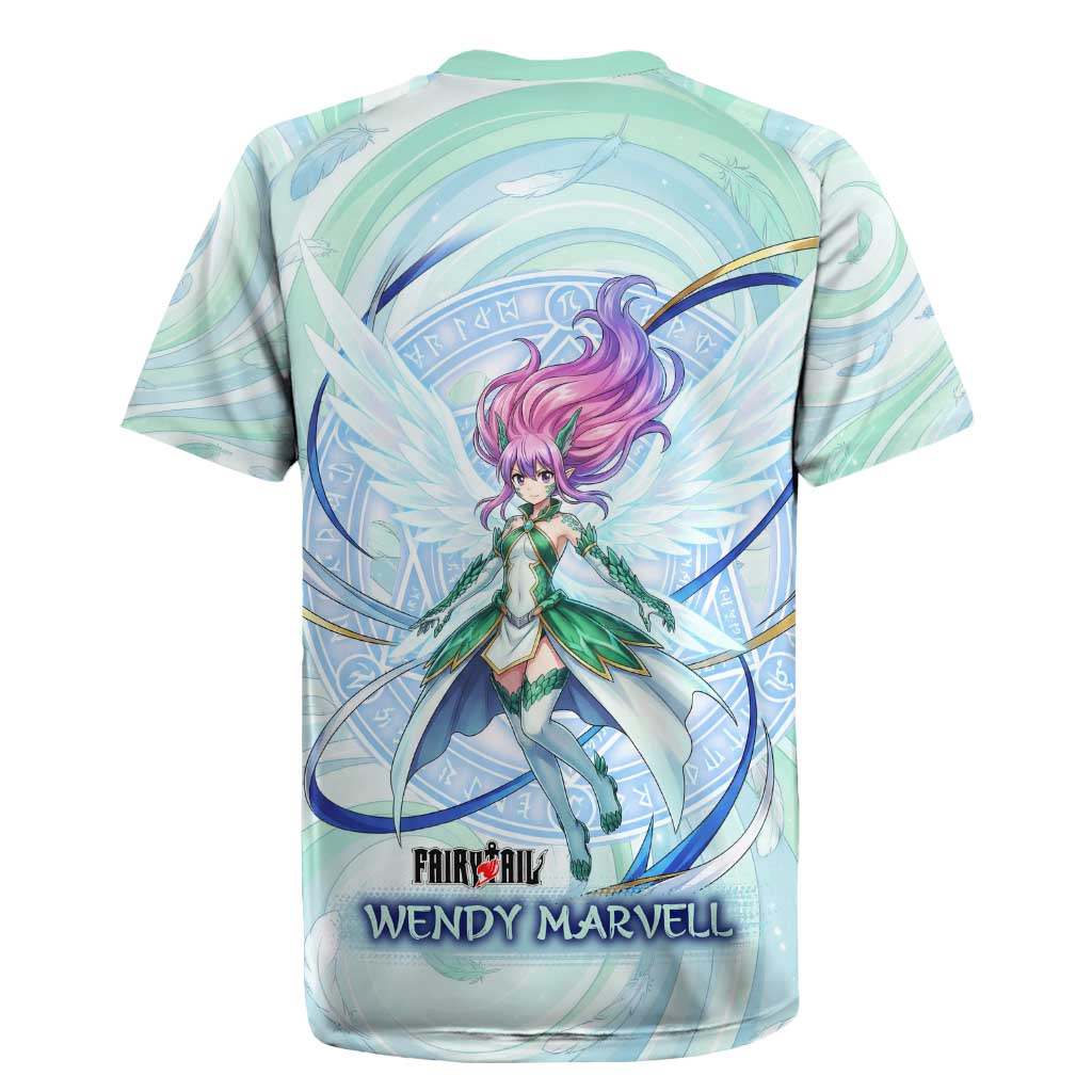 Wendy Marvell Fairy Tail Rugby Jersey Sky Dragon Anime Style with Pastel Wind and Wing Motif