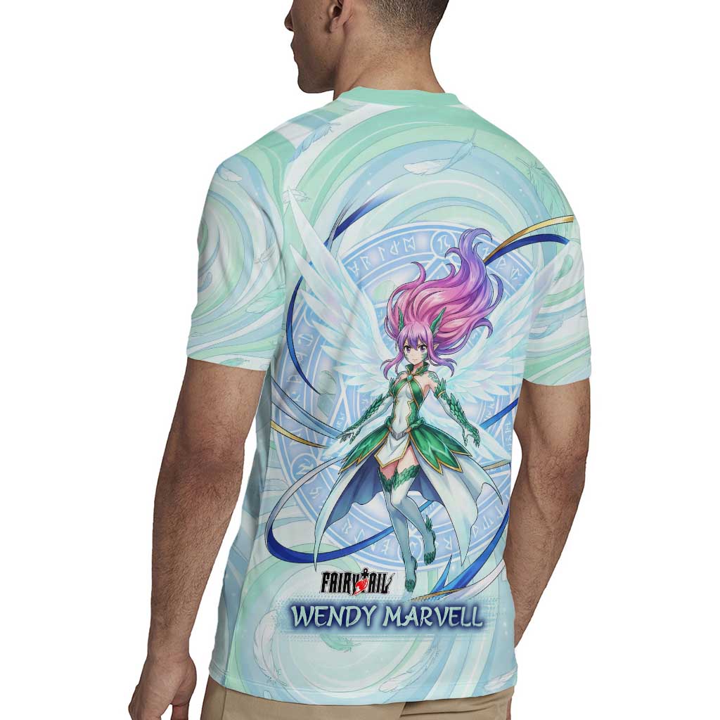 Wendy Marvell Fairy Tail Rugby Jersey Sky Dragon Anime Style with Pastel Wind and Wing Motif