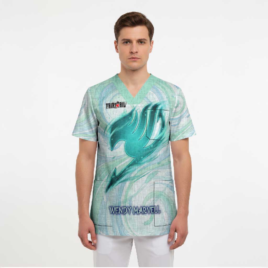 Wendy Marvell Fairy Tail Scrub Top Sky Dragon Anime Style with Pastel Wind and Wing Motif