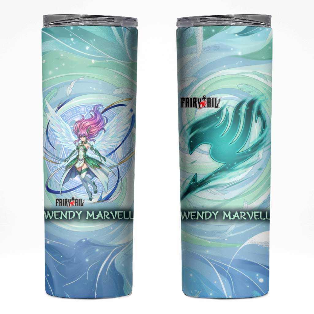 Wendy Marvell Fairy Tail Skinny Tumbler Sky Dragon Anime Style with Pastel Wind and Wing Motif