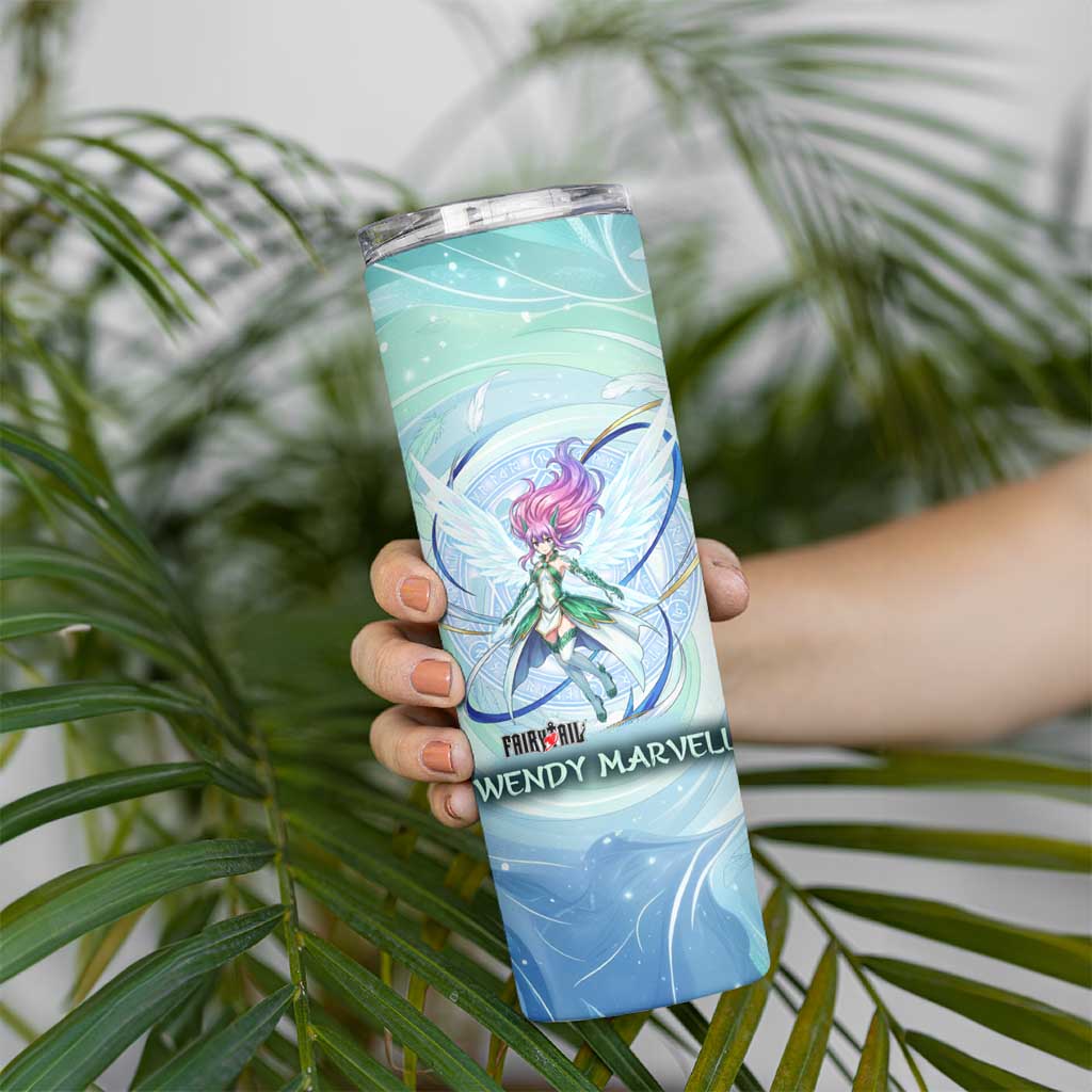 Wendy Marvell Fairy Tail Skinny Tumbler Sky Dragon Anime Style with Pastel Wind and Wing Motif