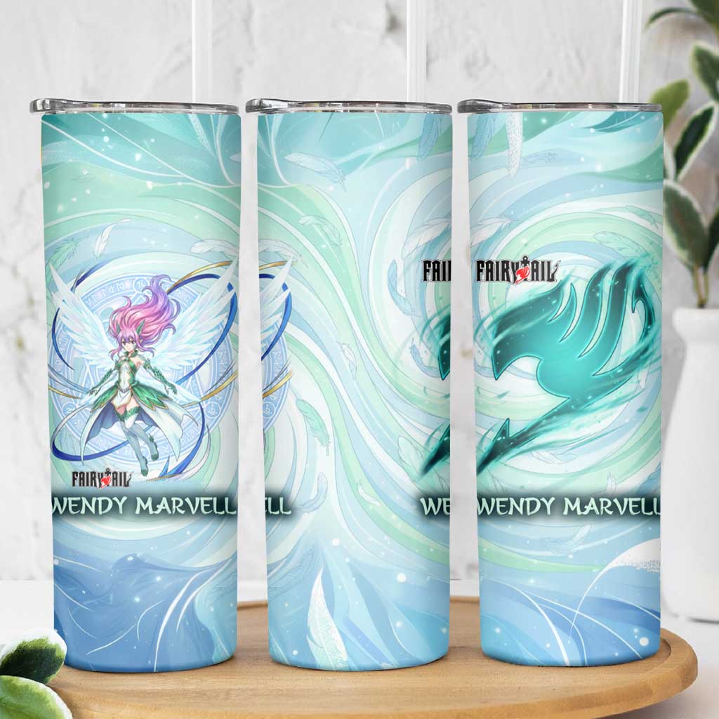 Wendy Marvell Fairy Tail Skinny Tumbler Sky Dragon Anime Style with Pastel Wind and Wing Motif