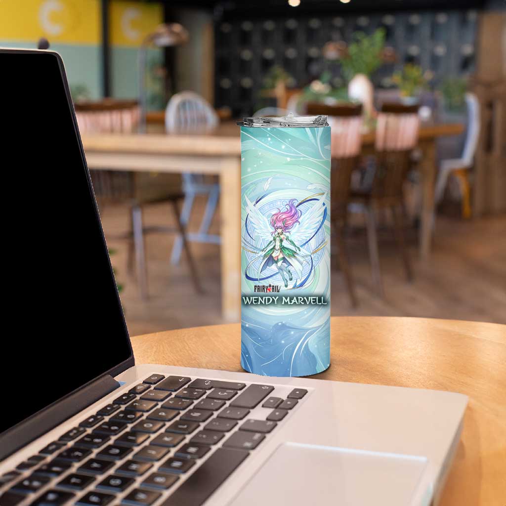Wendy Marvell Fairy Tail Skinny Tumbler Sky Dragon Anime Style with Pastel Wind and Wing Motif