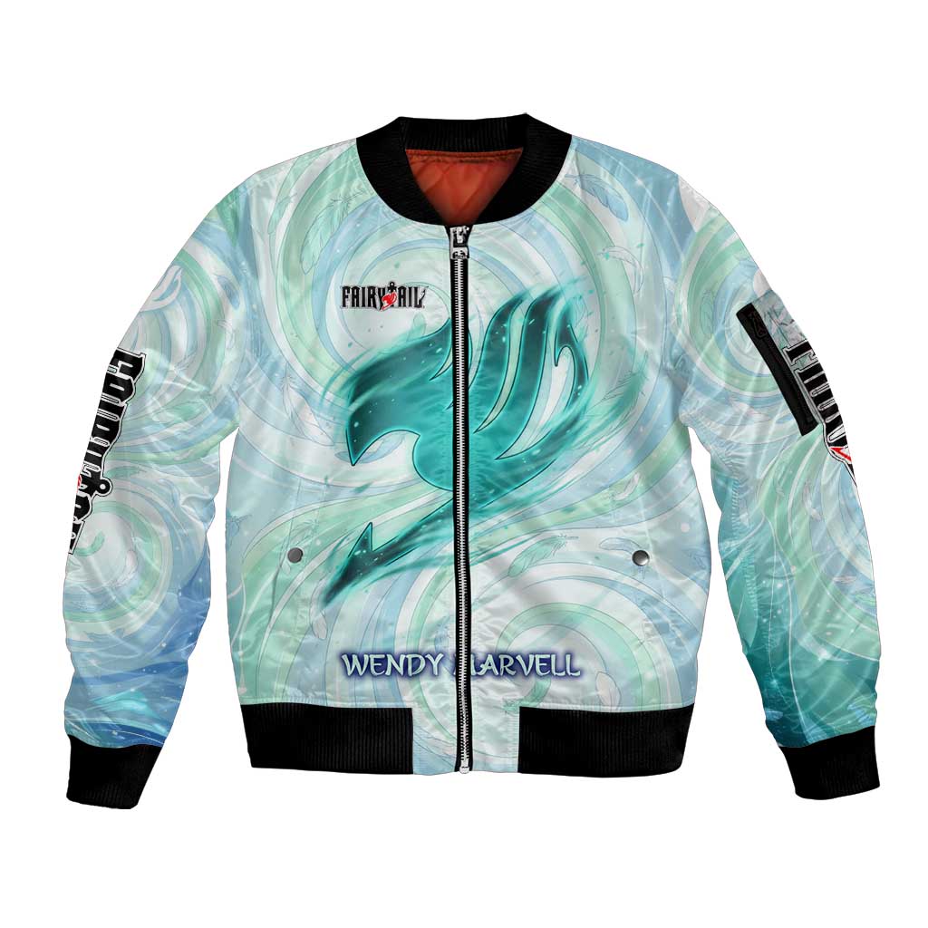 Wendy Marvell Fairy Tail Sleeve Zip Bomber Jacket Sky Dragon Anime Style with Pastel Wind and Wing Motif