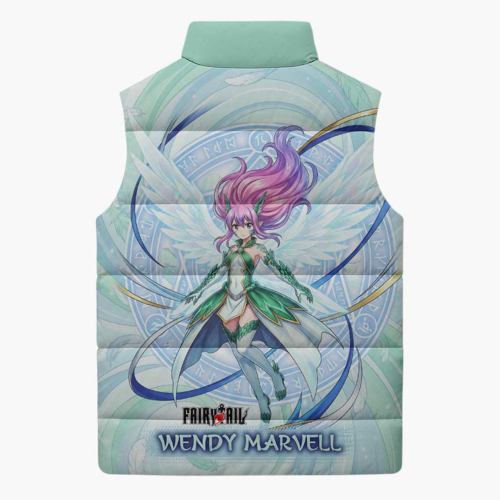 Wendy Marvell Fairy Tail Sleeveless Puffer Jacket Sky Dragon Anime Style with Pastel Wind and Wing Motif