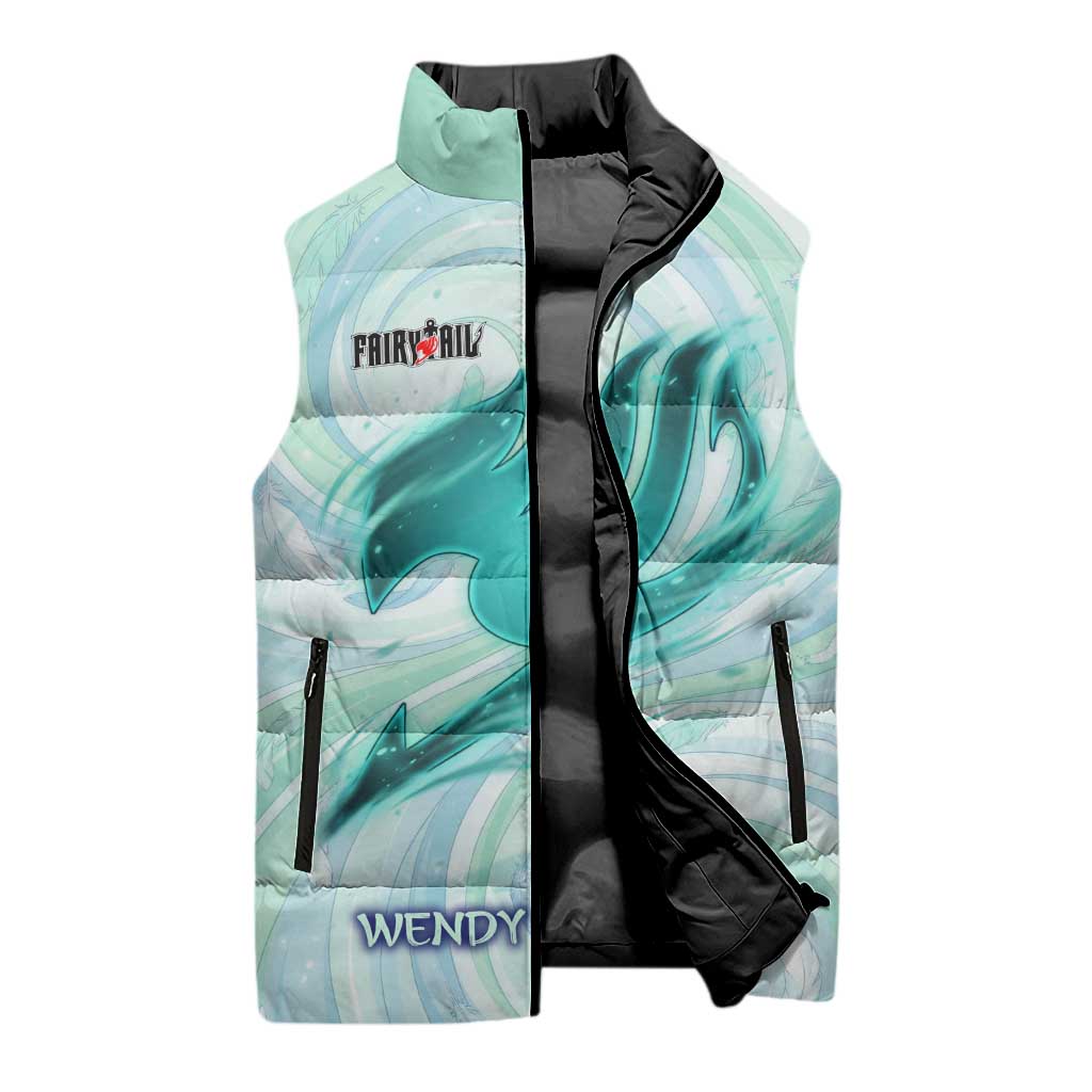 Wendy Marvell Fairy Tail Sleeveless Puffer Jacket Sky Dragon Anime Style with Pastel Wind and Wing Motif