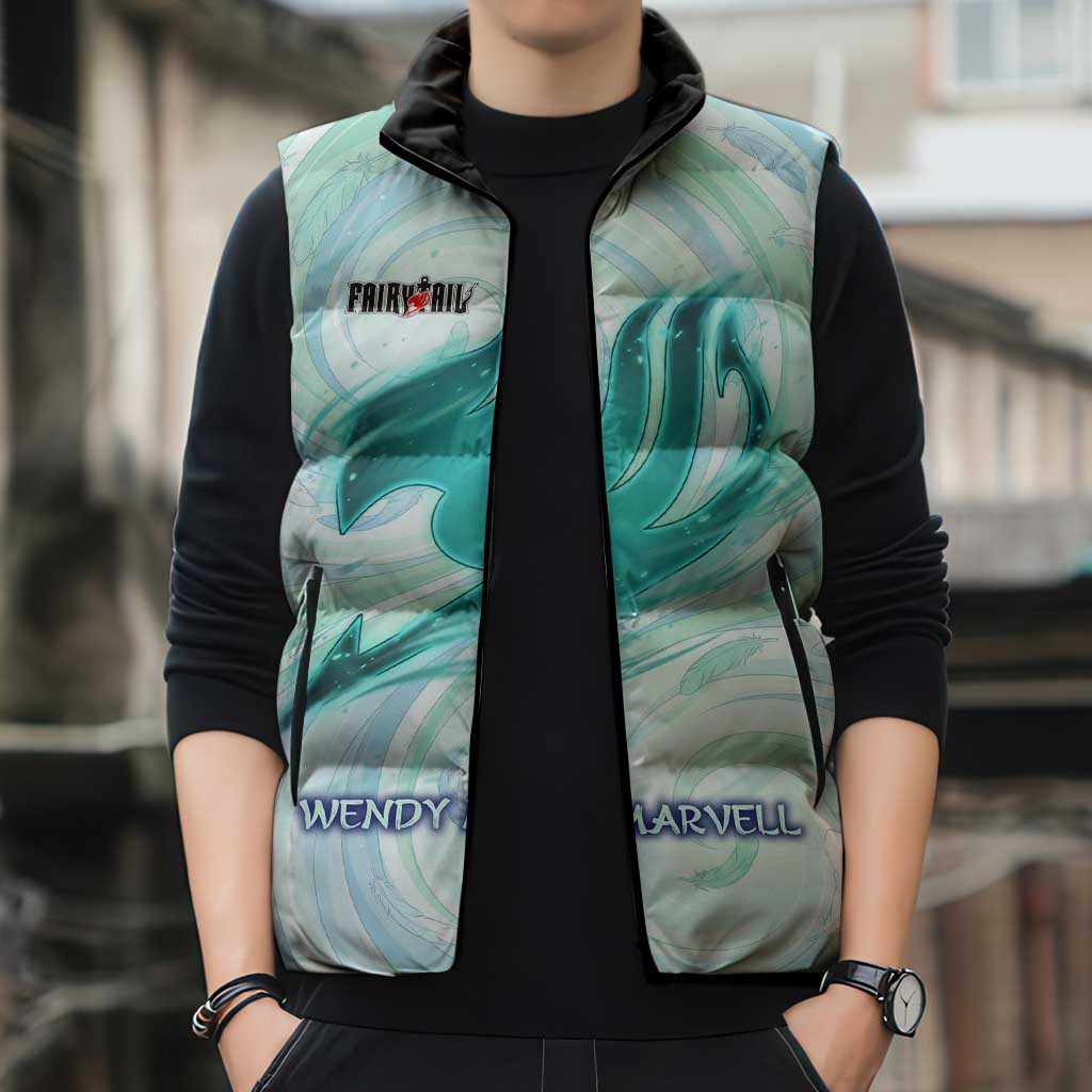 Wendy Marvell Fairy Tail Sleeveless Puffer Jacket Sky Dragon Anime Style with Pastel Wind and Wing Motif