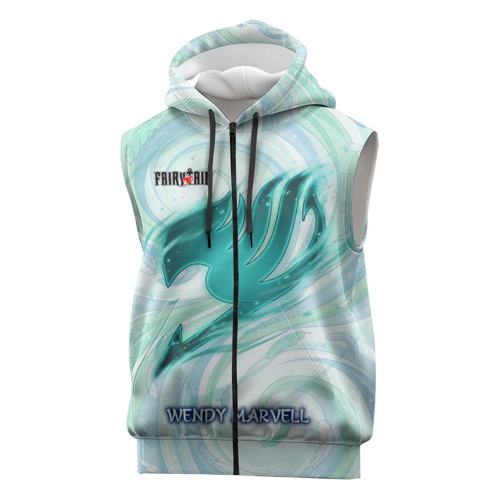 Wendy Marvell Fairy Tail Sleeveless Zip Hoodie Sky Dragon Anime Style with Pastel Wind and Wing Motif