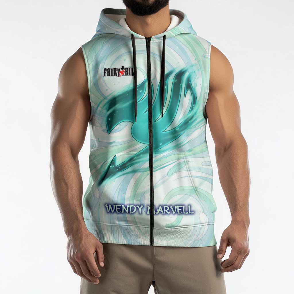 Wendy Marvell Fairy Tail Sleeveless Zip Hoodie Sky Dragon Anime Style with Pastel Wind and Wing Motif