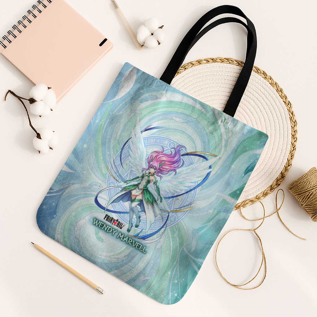 Wendy Marvell Fairy Tail Tote Bag Sky Dragon Anime Style with Pastel Wind and Wing Motif