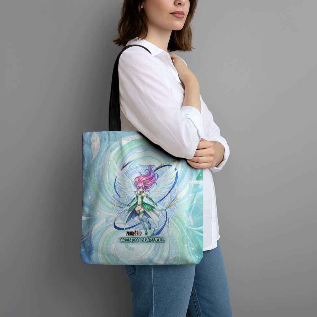 Wendy Marvell Fairy Tail Tote Bag Sky Dragon Anime Style with Pastel Wind and Wing Motif