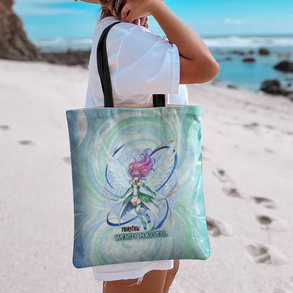 Wendy Marvell Fairy Tail Tote Bag Sky Dragon Anime Style with Pastel Wind and Wing Motif
