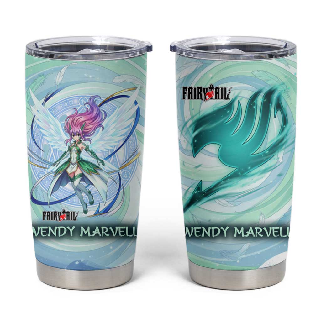 Wendy Marvell Fairy Tail Tumbler Cup Sky Dragon Anime Style with Pastel Wind and Wing Motif