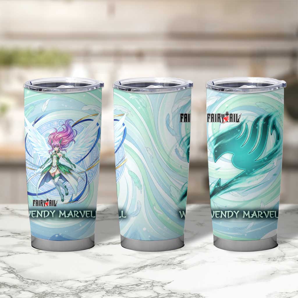 Wendy Marvell Fairy Tail Tumbler Cup Sky Dragon Anime Style with Pastel Wind and Wing Motif