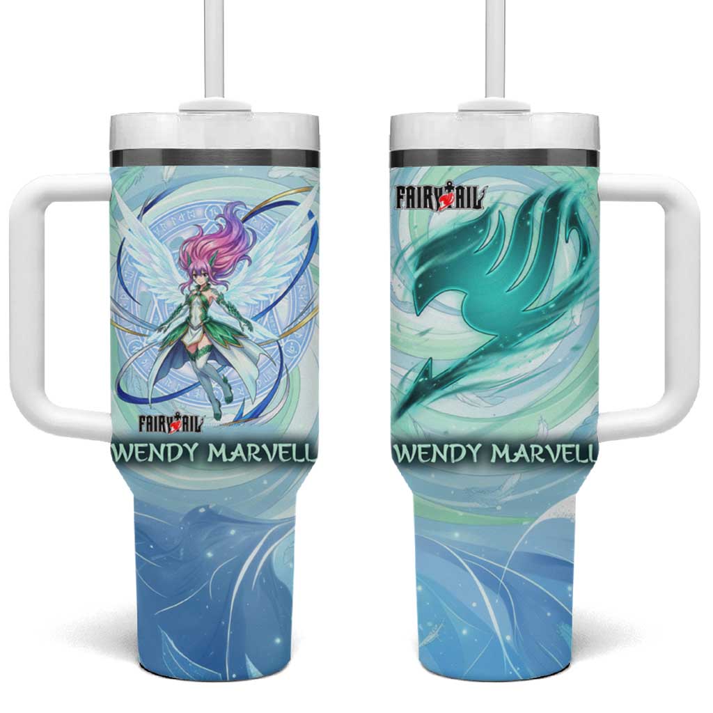 Wendy Marvell Fairy Tail Tumbler With Handle Sky Dragon Anime Style with Pastel Wind and Wing Motif