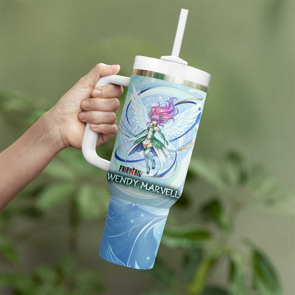 Wendy Marvell Fairy Tail Tumbler With Handle Sky Dragon Anime Style with Pastel Wind and Wing Motif