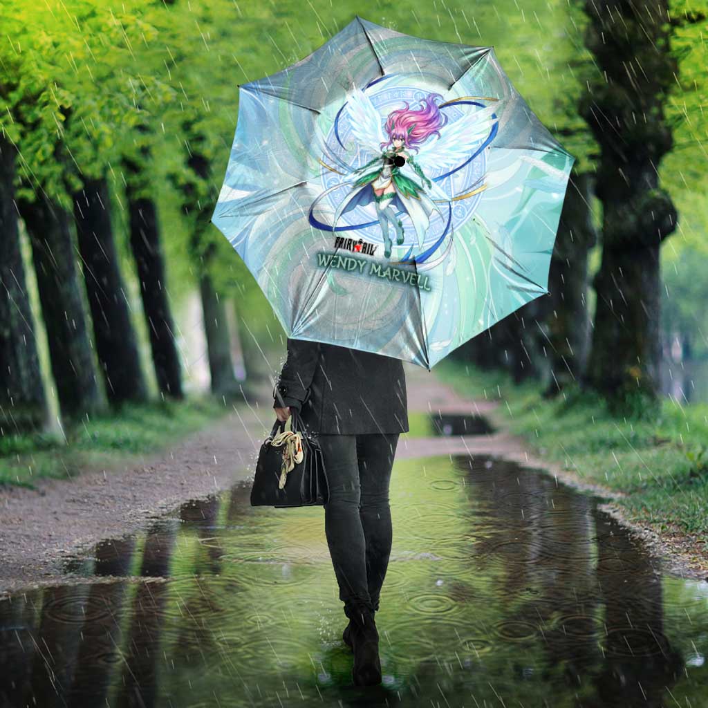 Wendy Marvell Fairy Tail Umbrella Sky Dragon Anime Style with Pastel Wind and Wing Motif